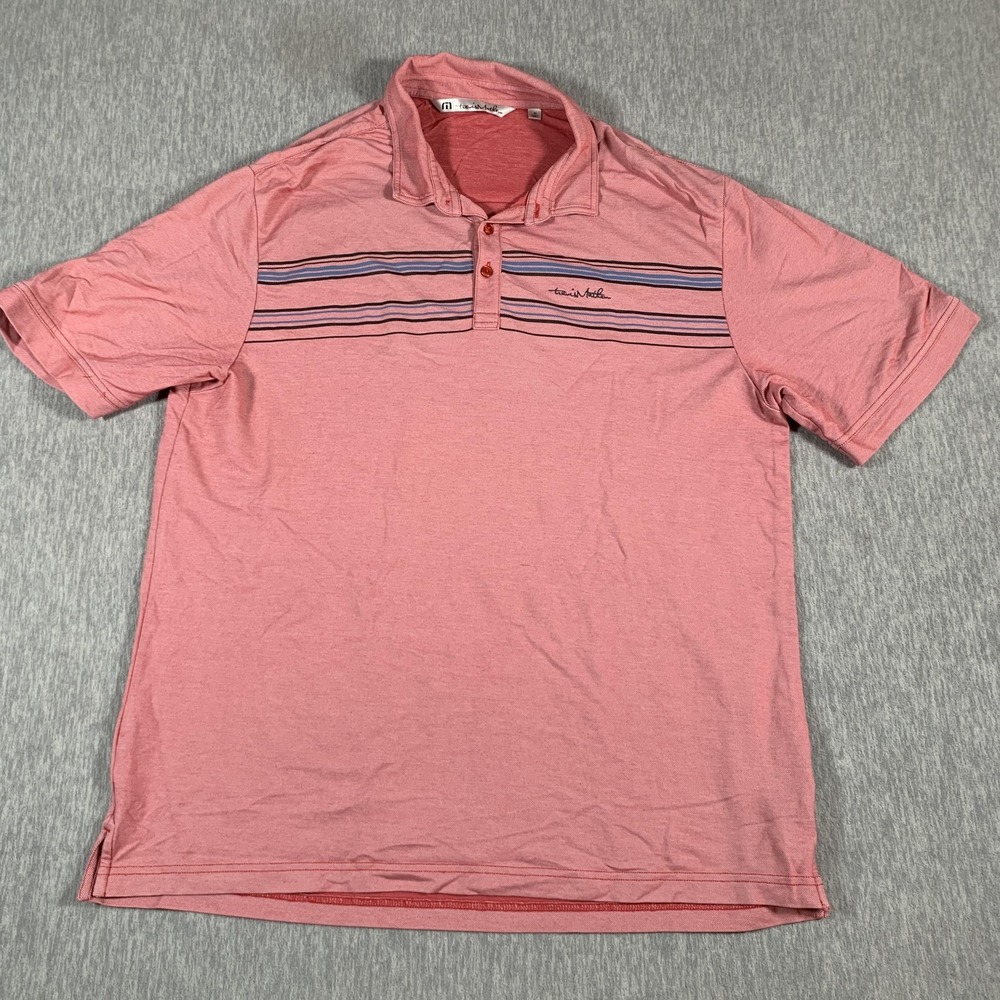 Travis Mathew Polo Shirt‎ Mens Extra Large Pink Stripe Pima Cotton Stretch Golf